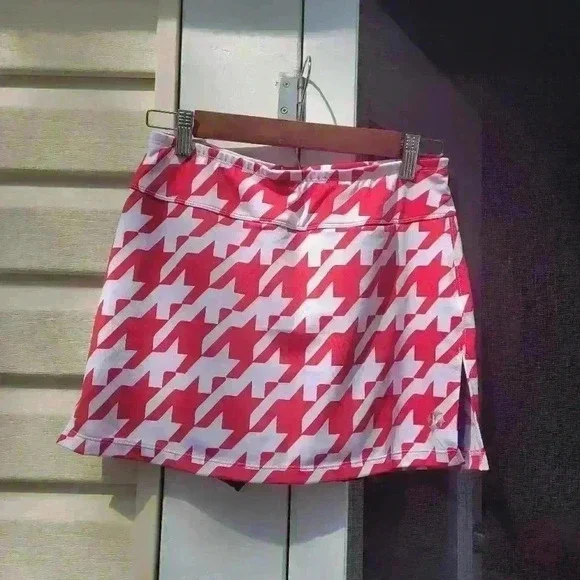 JoFit Skirt in Red White Houndstooth Small Blue Undershorts Houndstooth Pattern - Picture 2 of 10